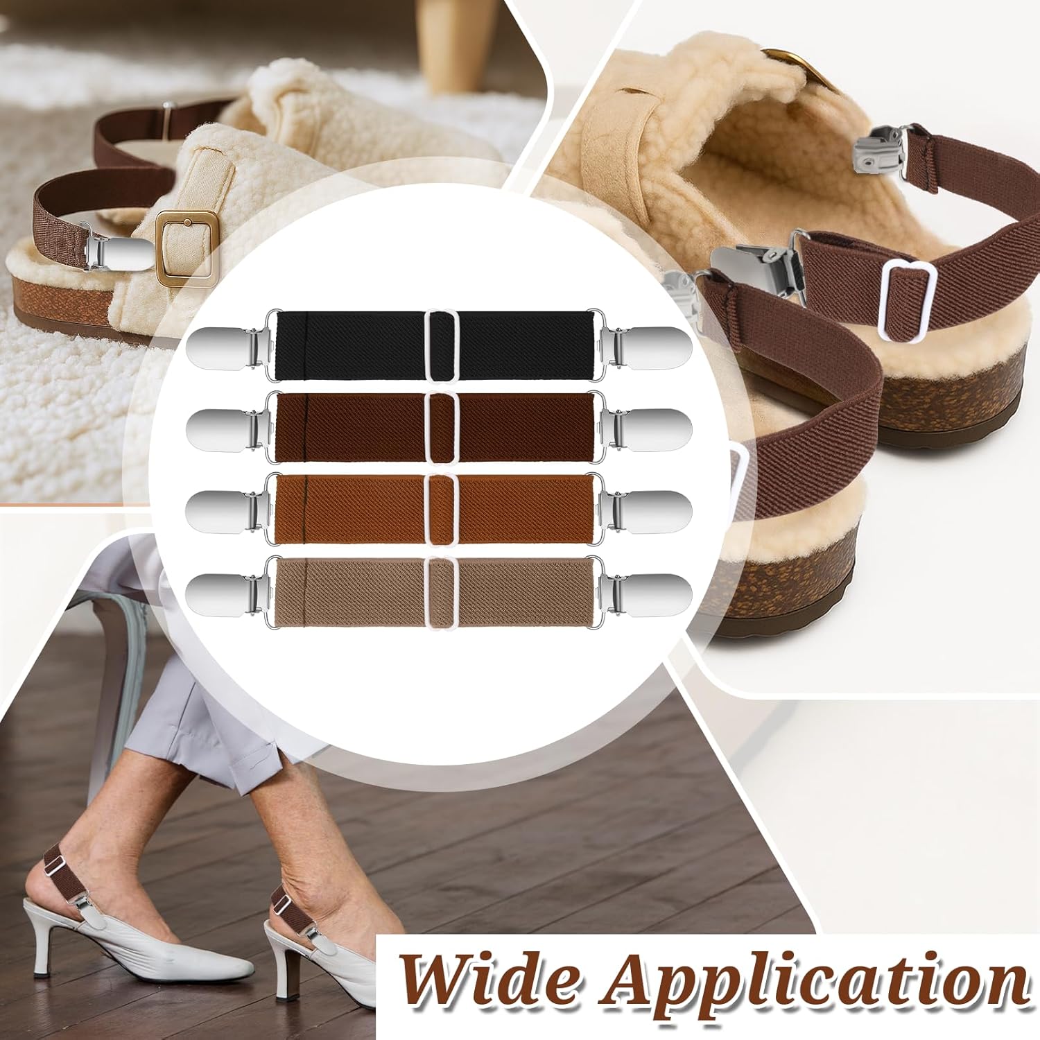 6 Pairs Elastic Shoe Straps for Mules and Clogs, Adjustable Anti-Loose Shoe Heel Back Belt for Women Men Sandal Platform Slippers Suede Leather Mules Potato Shoes - Image 2