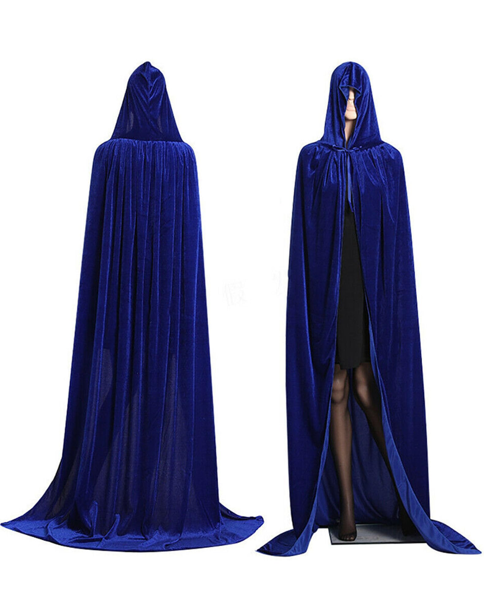 Dubute Unisex Halloween Costume Cape Hooded Velvet Cloak Casual Solid Hooded Vampire Cape Cosplay Costume (Blue, One Size)