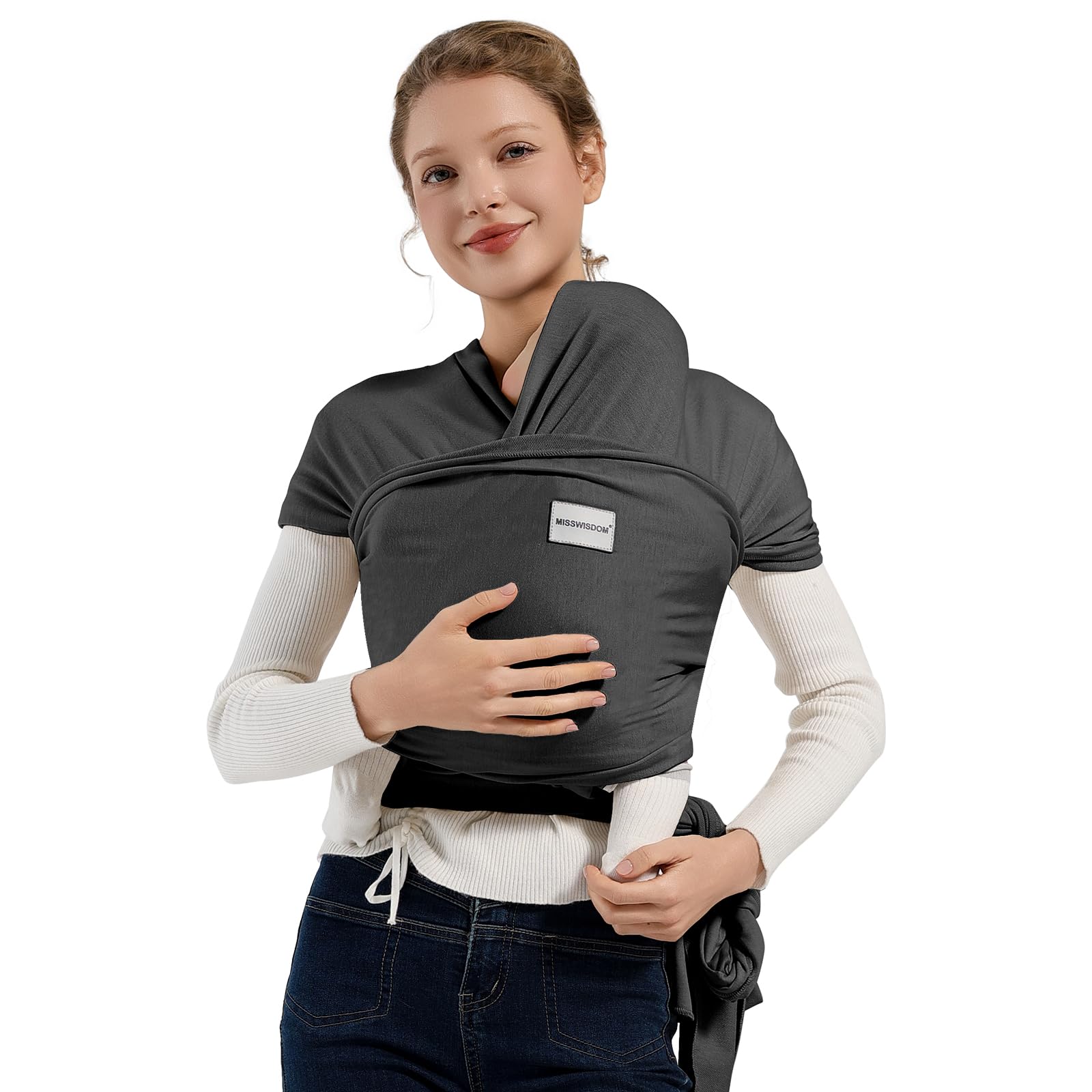 MISSWISDOM Baby Wraps Carrier, Baby Carrier Wrap Newborn Sling, Baby Wearing Wrap Newborn Wrap Carrier, Baby Sling Carriers for Newborn and Infant, Grey