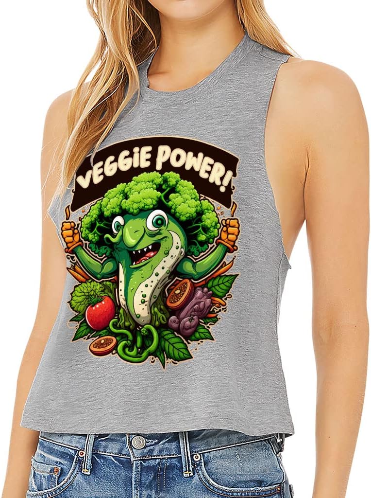 Veggie Power Racerback Cropped Tank - Cute Women's Tank - Funny Tank Top