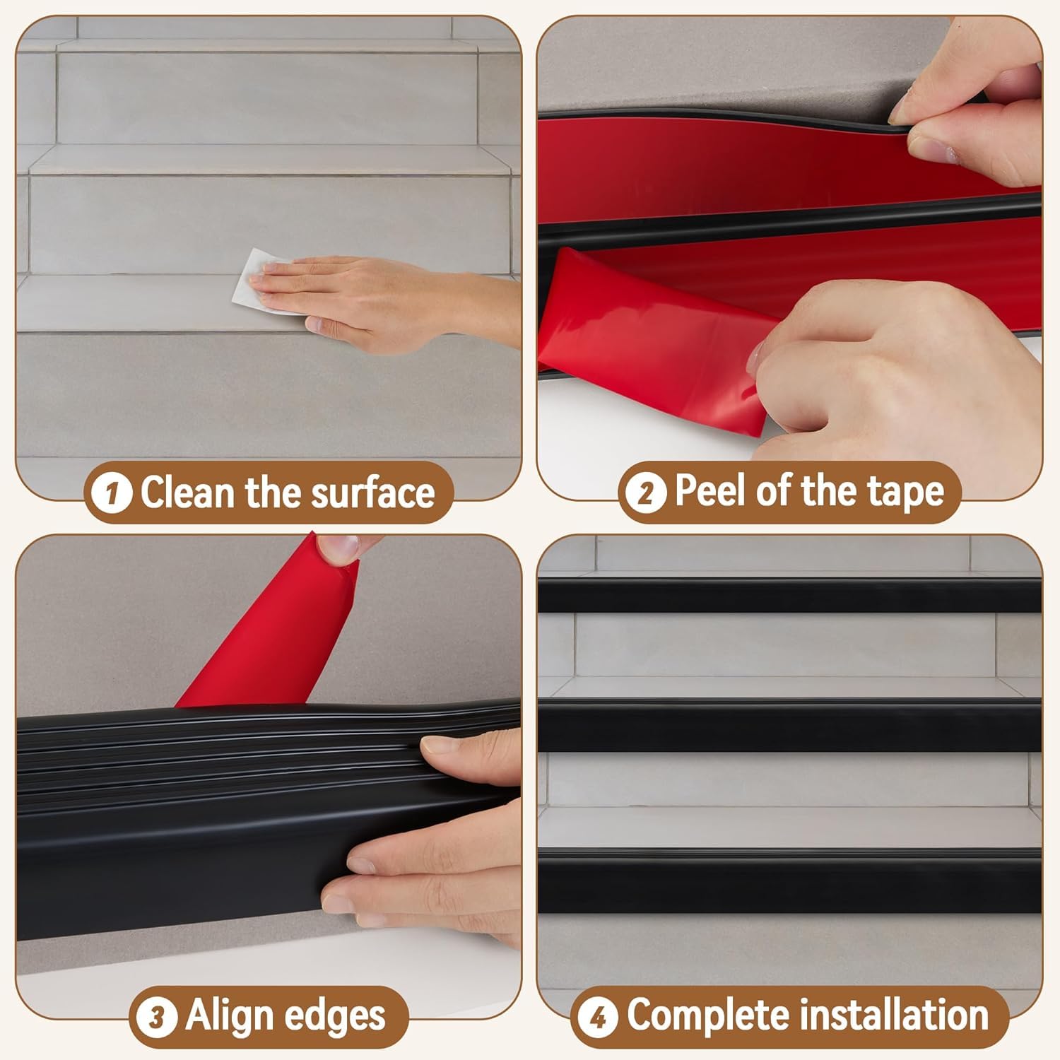 Perfil de Borde de Escalera Autoadhesivo de Borde para Escaleras Antideslizante para Escalones 3Meter Goma Protector de Borde de Escalera para Uso en Interiores y Exteriores (Negro, 3Meter)
