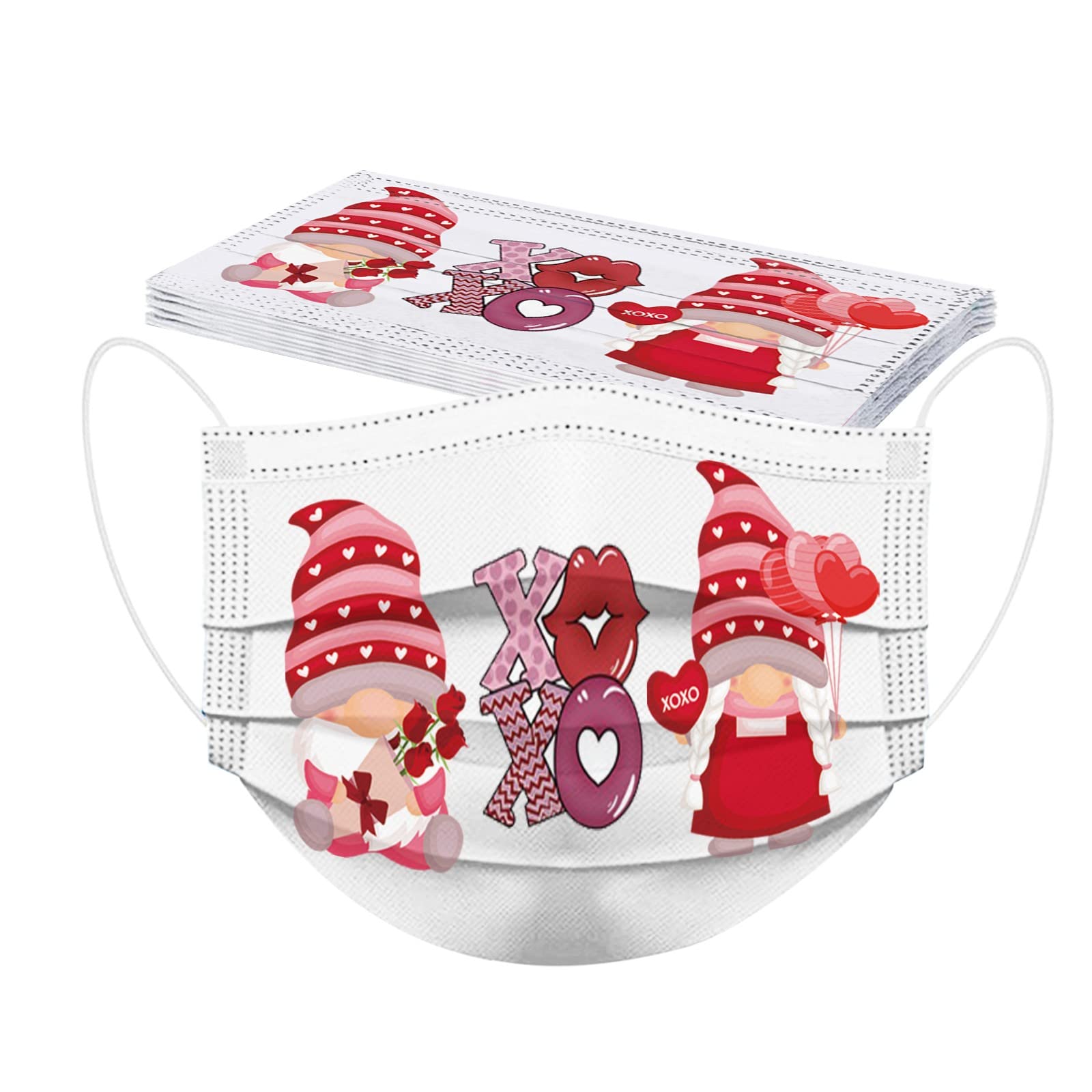 50Pcs Holiday Disposable Face Masks for Women Gnome Balaclava Designer Adult Queen of Hearts Face Protective Couple