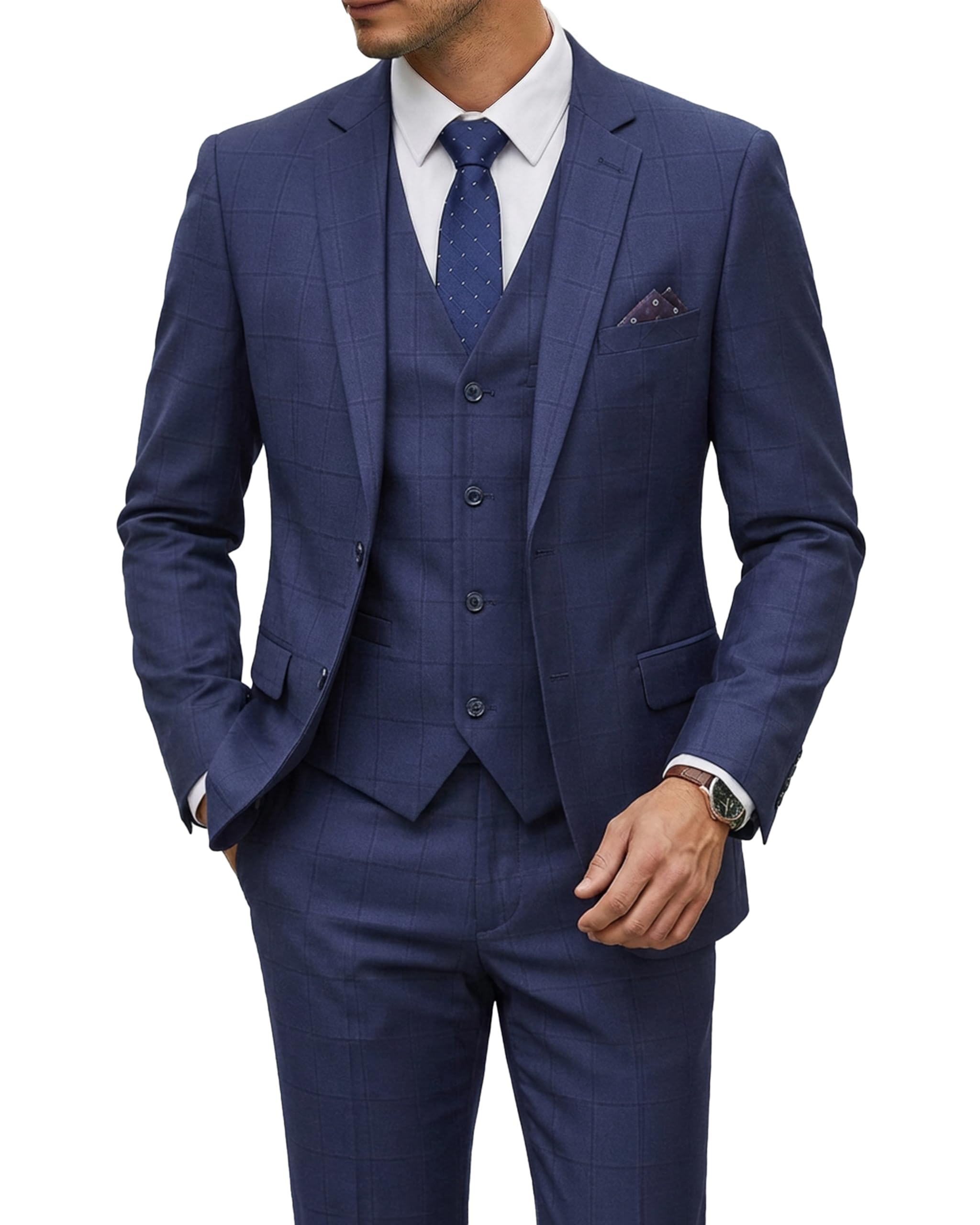 Men's 3 Piece Suit Set with Tie, 2 Button Slim Fit Solid Blazer Jacket Vest Pants, Business Wedding Party Suits for Men