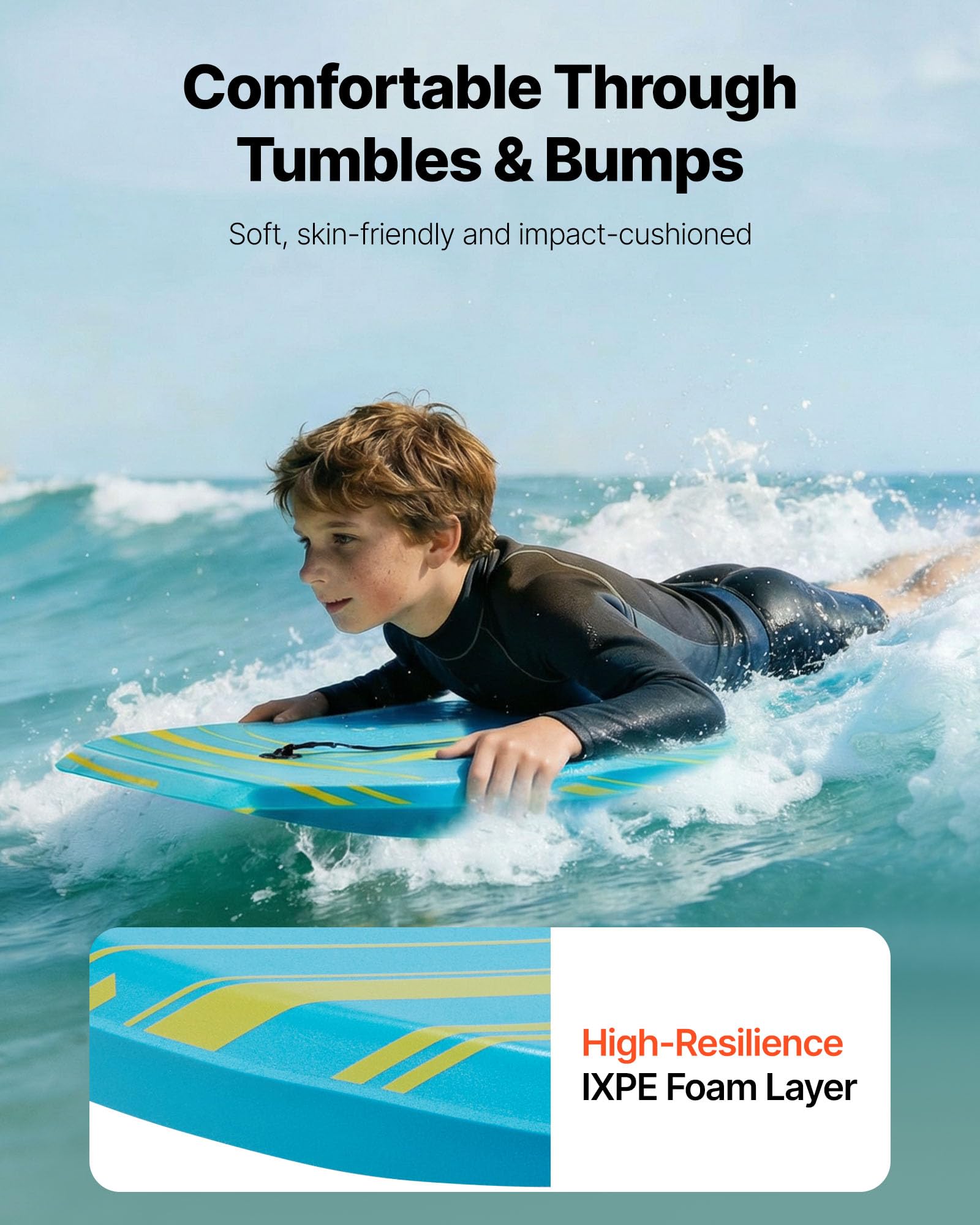 VEVOR Tavola Bodyboard 105,5 x 52 cm Tavola da Onda in IXPE HDPE in Schiuma EPS Tavolina da Surf con Laccio da Polso, Protezione UV per Principianti Carico max 82 kg, Tavolina Nuoto da Mare