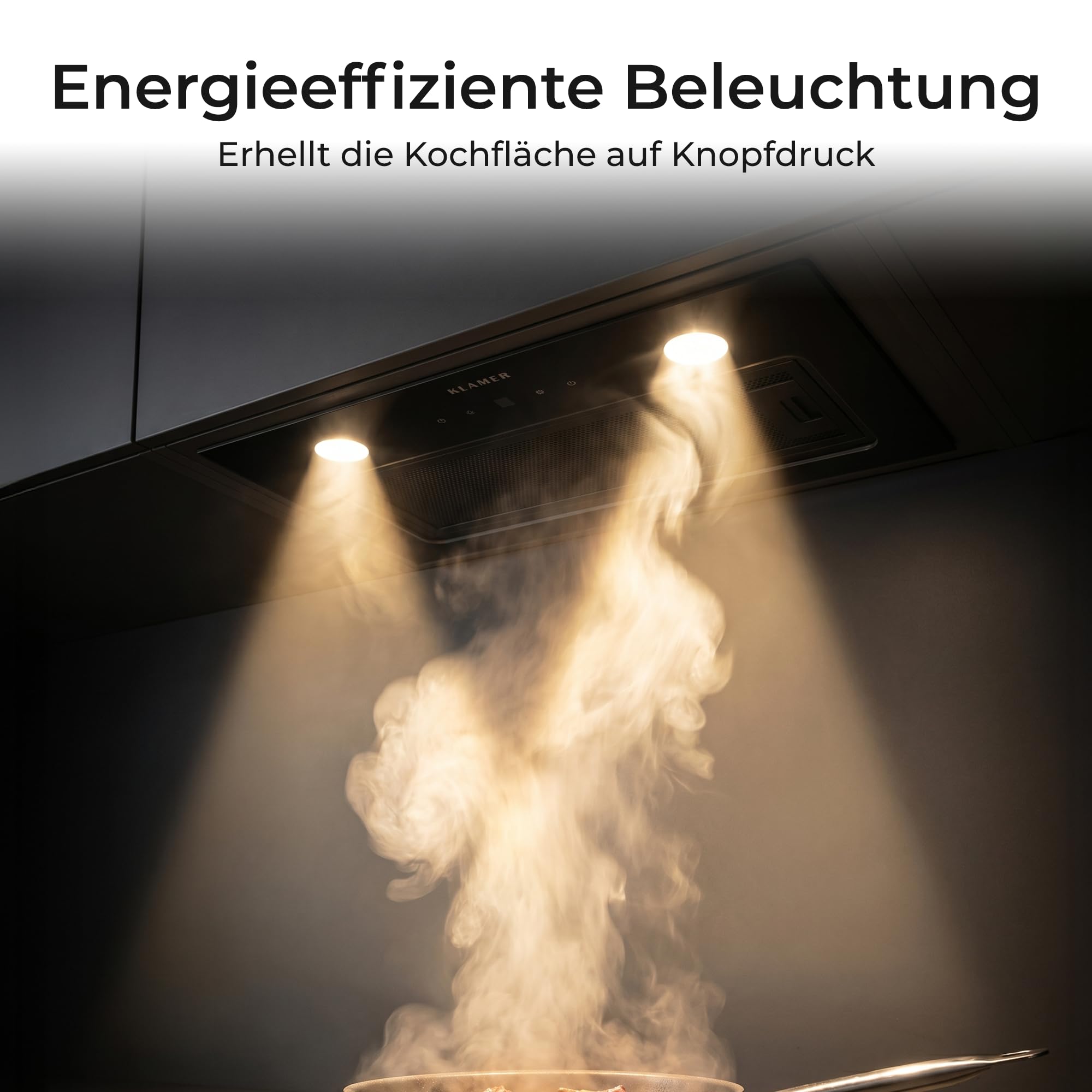 Klamer Einbau Dunstabzugshaube Schwarz 530 m³/h Umluft Abluft A+ 3 Stufen Timer 2 LED Aktivkohlefilter