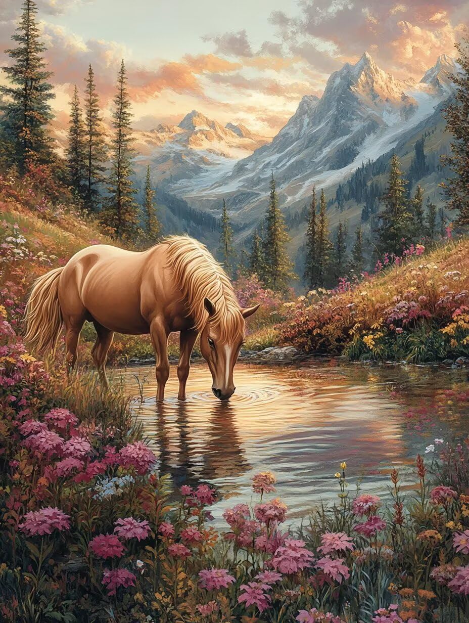 Malarstwo diamentowe dla dorosłych, Horse, diamentowe jezioro, 5D, do majsterkowania, dla dorosłych, do samodzielnego wykonania, zestaw do dekoracji pokoju, salonu, na prezent, 80 x 120 cm, L-LW895