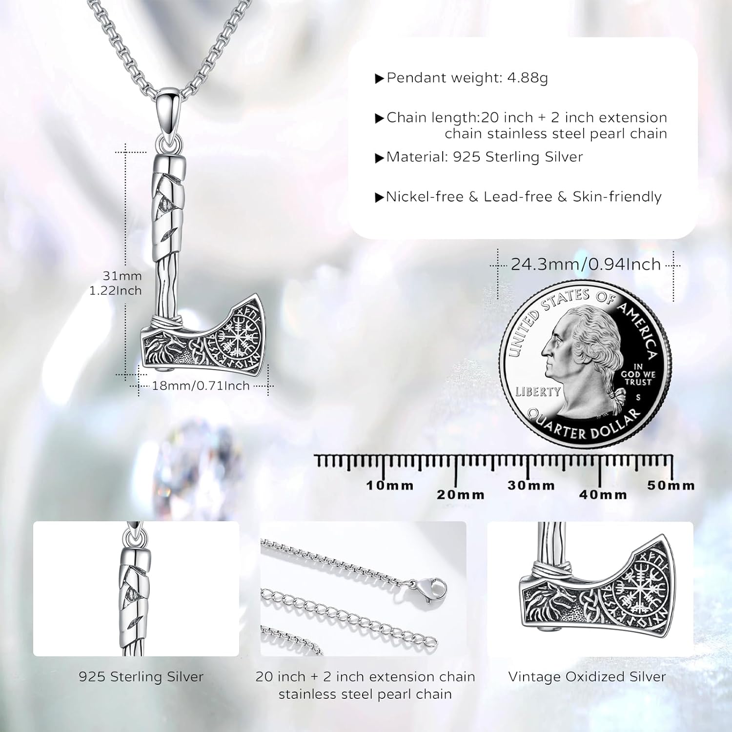 Viking Necklace for Men Women 925 Sterling Silver Vintage Viking Pendant Necklace Punk Jewelry Gift for Men Women - Image 5