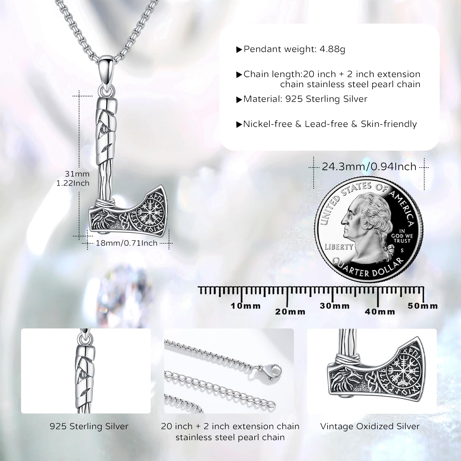Wikinger-Halskette, 925er Sterlingsilber, Wikinger-Anhänger, Halskette, nordisches Amulett, Wikinger-Schmuck, Geschenke für Frauen und Männer