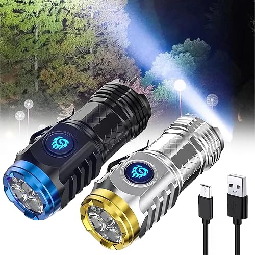 KCRPM Linterna alemana Monster Mini Flash Super Power de tres ojos, linterna LED recargable de alta potencia, 5 modos de zoom IPX7 impermeable (2