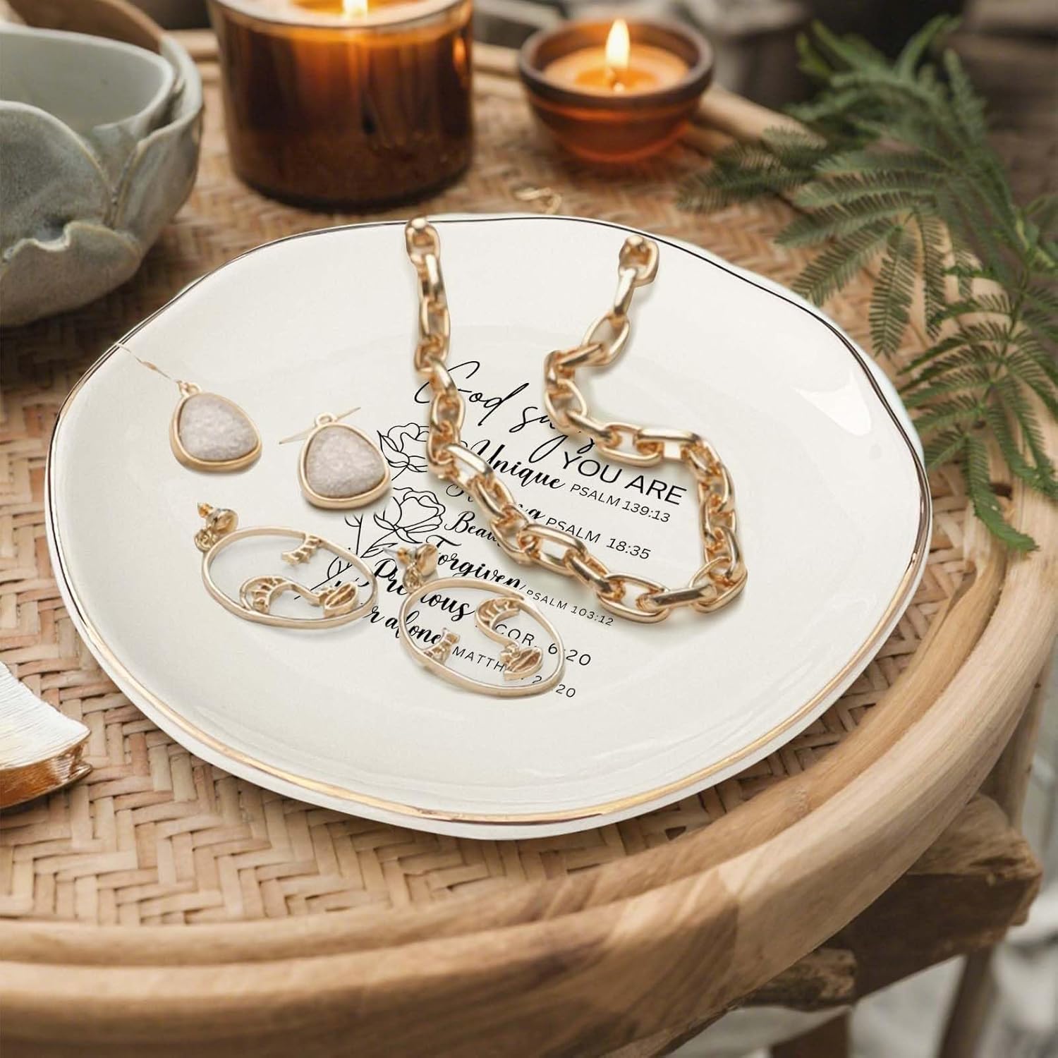 Inspirational Ring Dish for Women – You Are Unique Ceramic Jewelry Holder Tray for Rings, Earrings, Bracelets – Christian Faith Gift for Her, Birthday, Baptism, Encouragement - Image 4