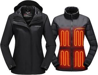 Venustas Womens 3-in-1 Heated Down Jacket, Electric Puffer Jacket with Battery, 90% Down Fill, Winter Snow Ski Heated Coat