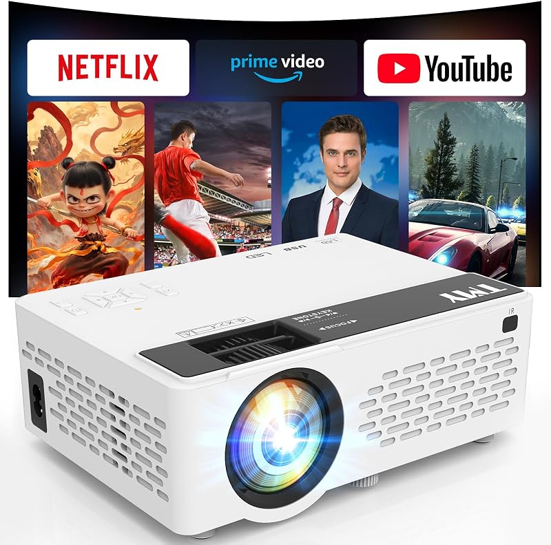 Mini proyector 1080P, aplicación Netflix integrada, Bluetooth bidireccional, WiFi6 | Cine en casa portátil, películas en interiores y exteriores, Compatible con TV Stick/Roku/Phone/PC/PS/DVD/HDMI/USB