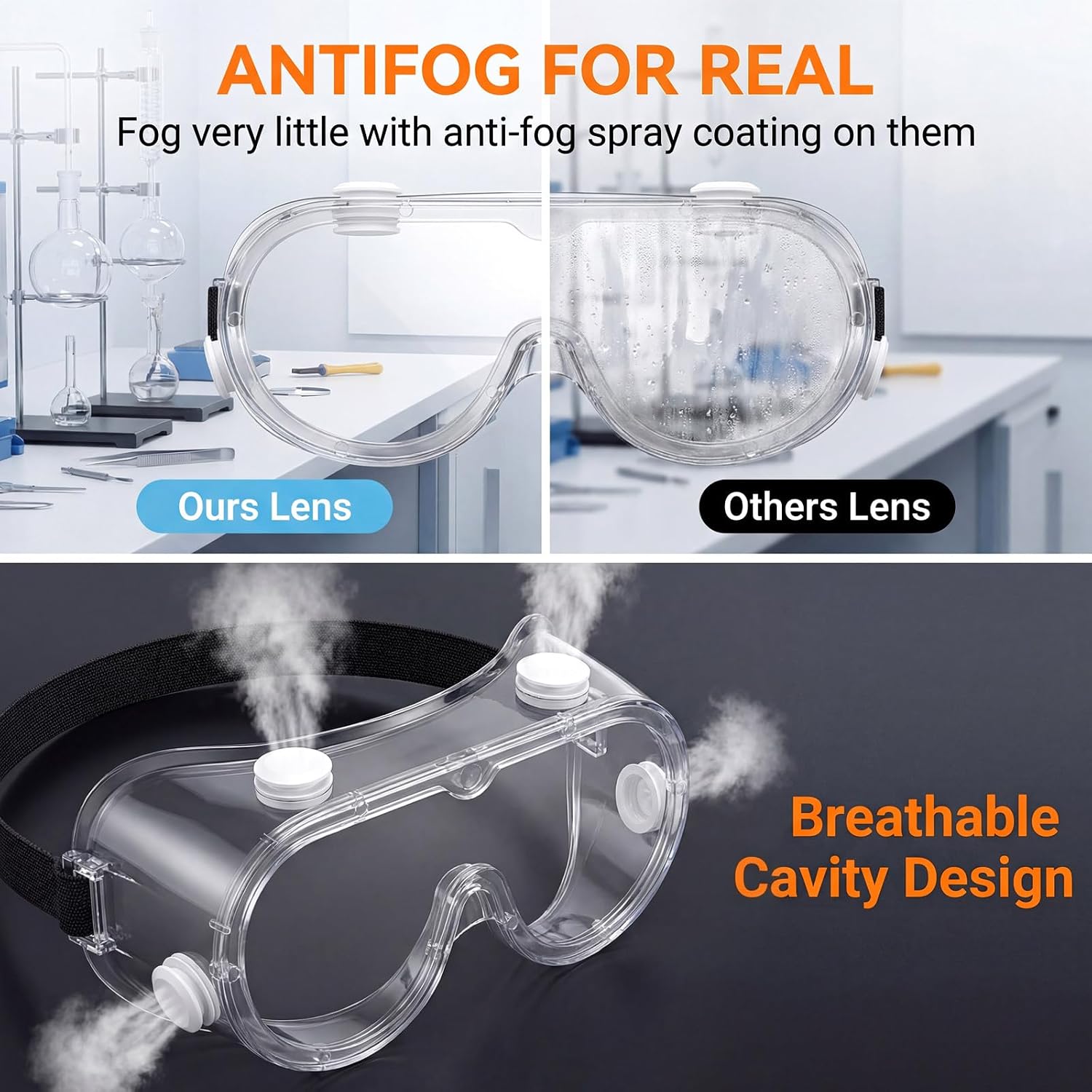 Protective Science Goggles Anti-fog Safety Goggles Adjustable Chemistry Lab Goggle Over Glasses Clear Lens Wide-Vision for Industrial