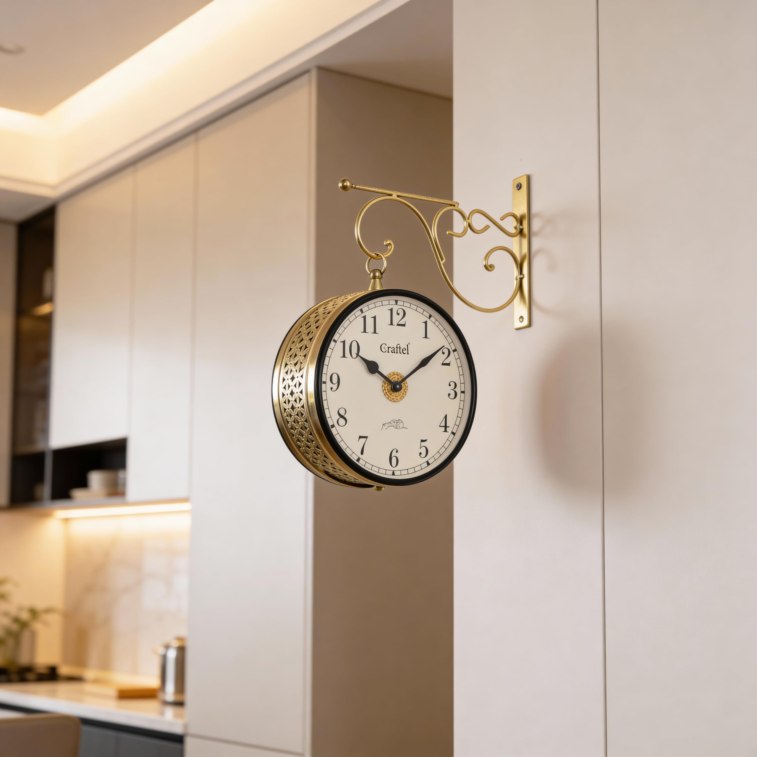 CRAFTEL Double Sided Station Wall Clock Multi-Layer Electroplated | Both Side Numerals | Handcrafted Brass Body Aluminum Dial | Dial - 8 Inches, Shiny Gold | 365 Days Warranty 1