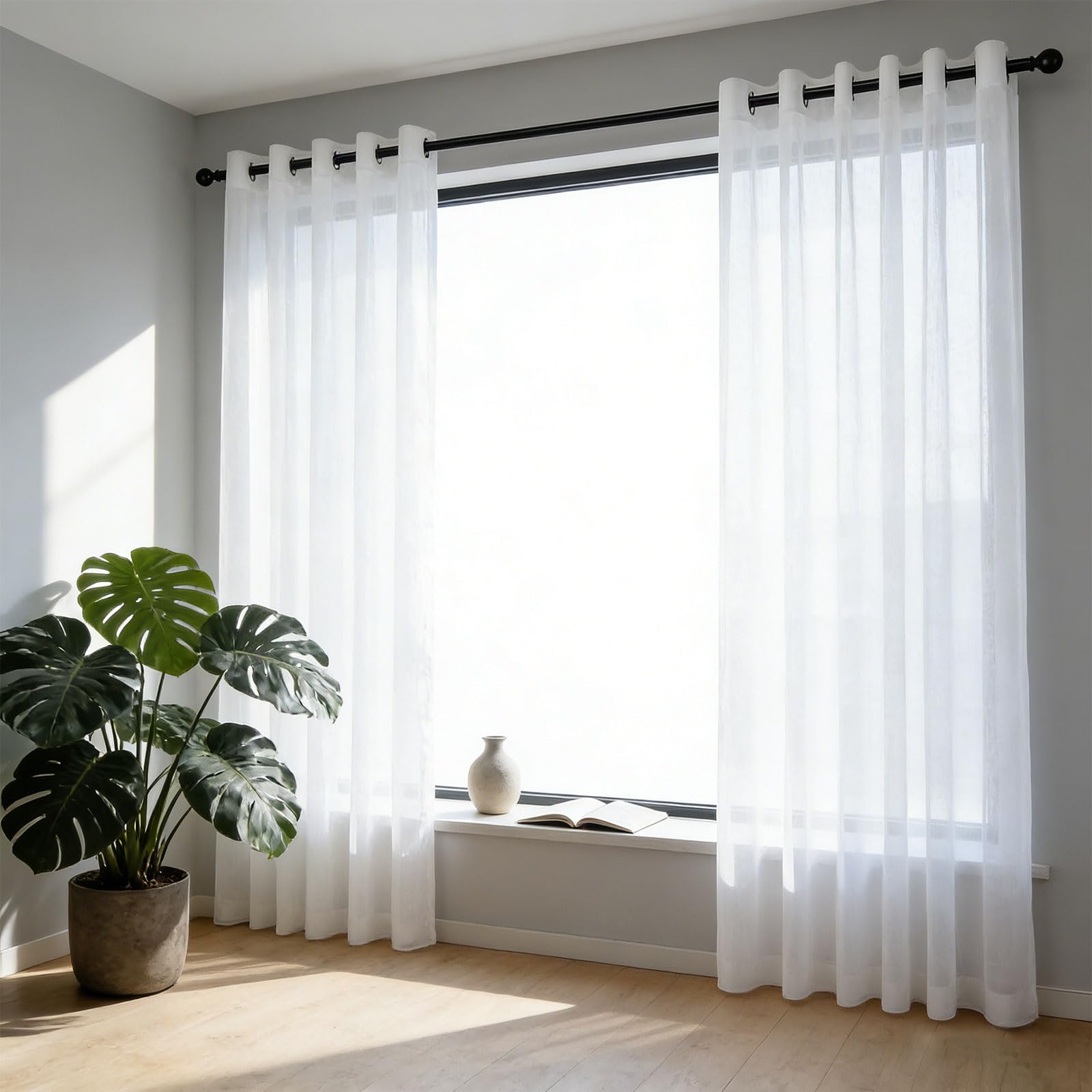 Cortinas con filtro de luz para balcón y dormitorio en lino blanco GUOJUN