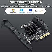Vista 4 de Tarjeta de expansión SATA PCIe 4X a 6, controlador SATA3.0 de 6 Gbps con indicador LED, 6 cables SATA, cable de alimentación de 15 pines