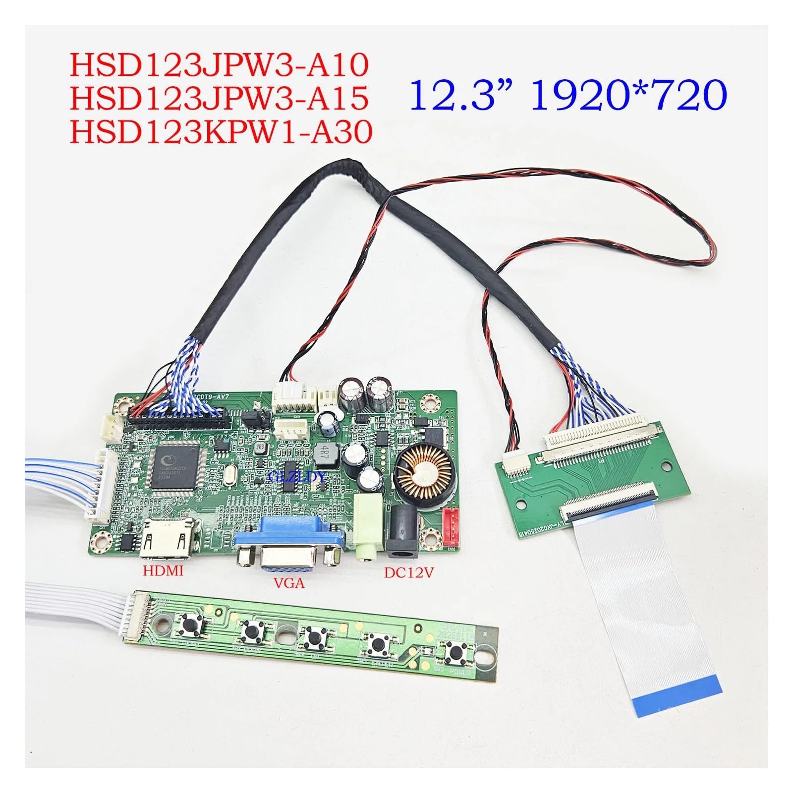 Kit Scheda Driver LCD HSD123JPW3-A10 HSD123JPW3-A15 HSD123KPW1-A30 Kit Driver EDP | Kit driver EDP for display centrale for auto HDMI con schermo da 12,3 pollici 1920x720 50P(HSD123JPW3-A10)