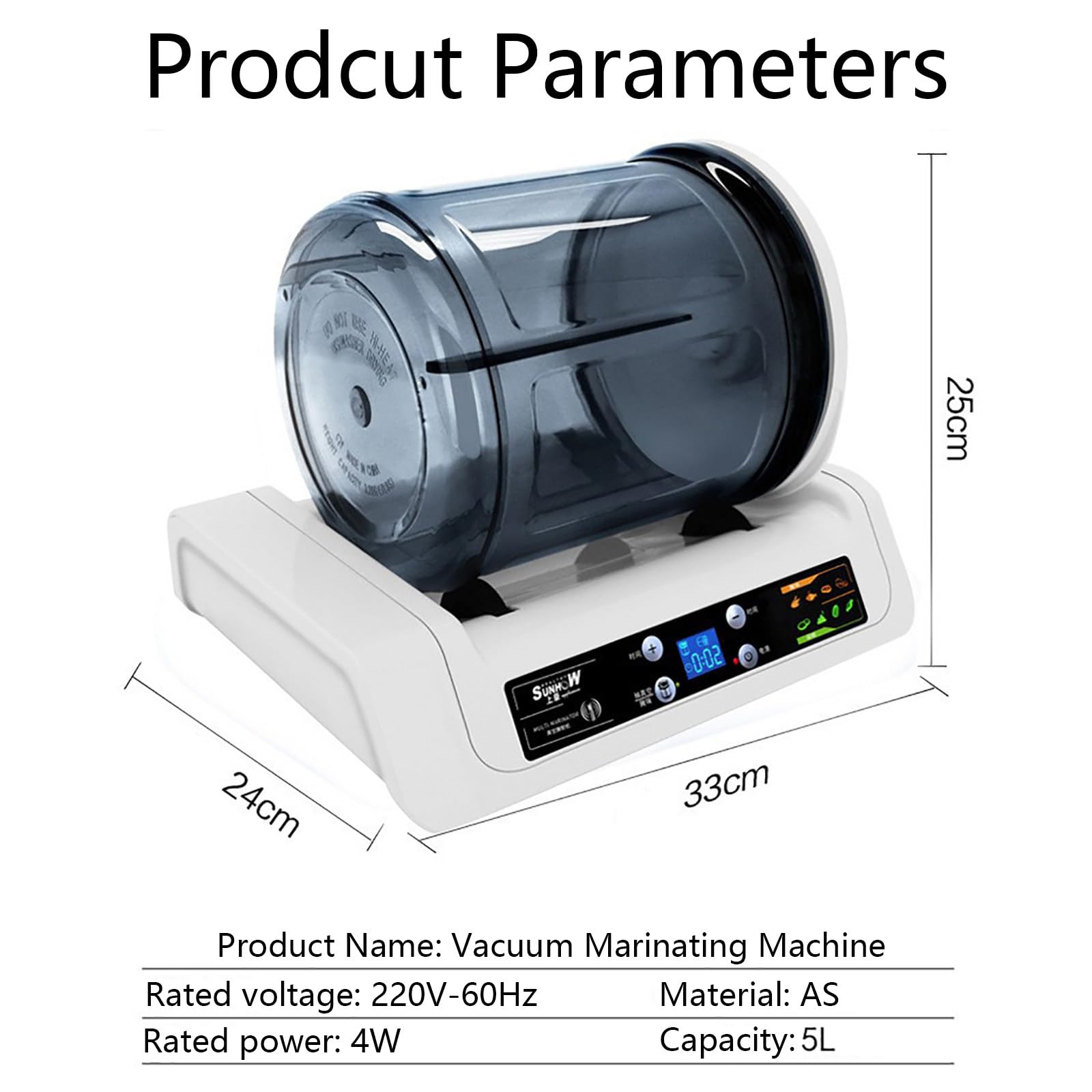 Macchina elettrica per burattare alimenti, multi-marinatore LCD intelligente per la lavorazione degli alimenti da cucina, macchina automatica per marinata di hamburger da 5 litri