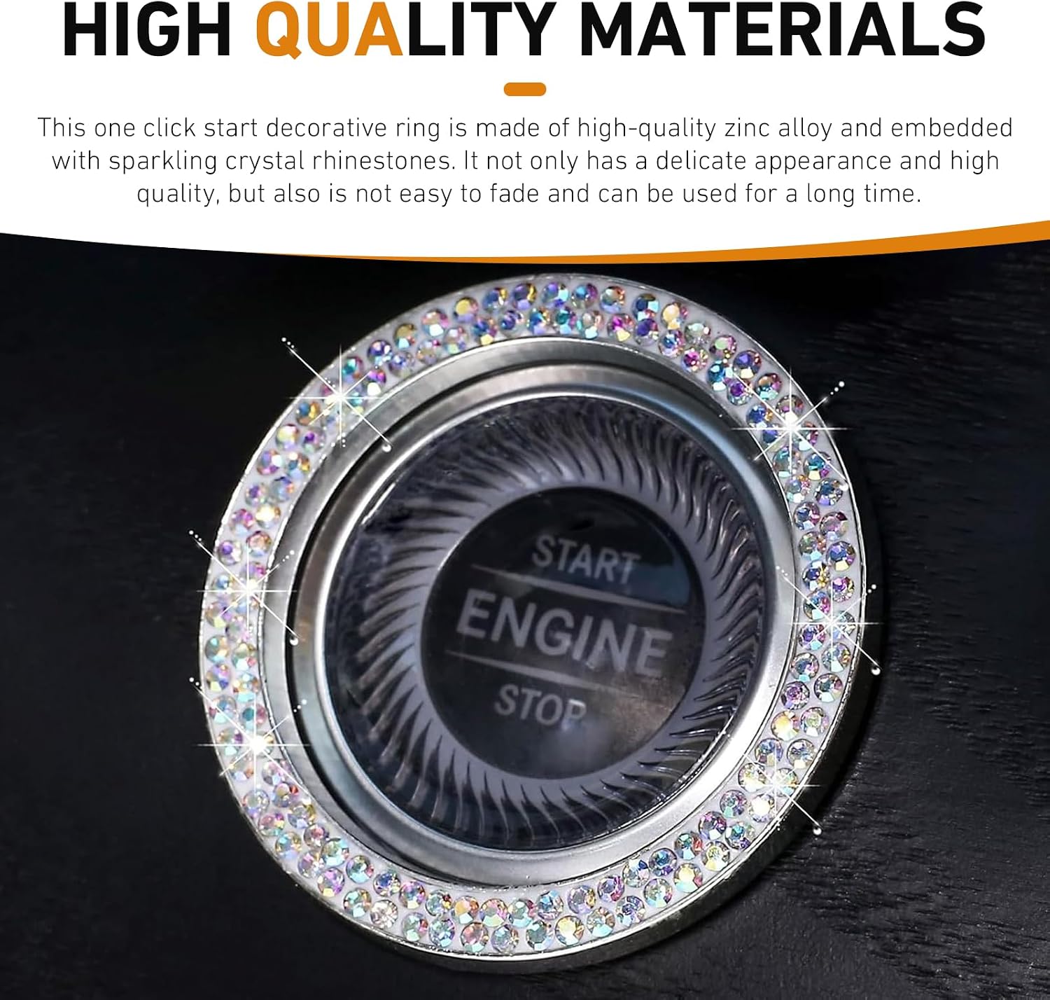 WZP 2PCS Bling Push to Start Button Cover, Crystal Rhinestone Engine Start Button Cover, Sparkling Car Interior Accessories for Women (Multicolored) image 4