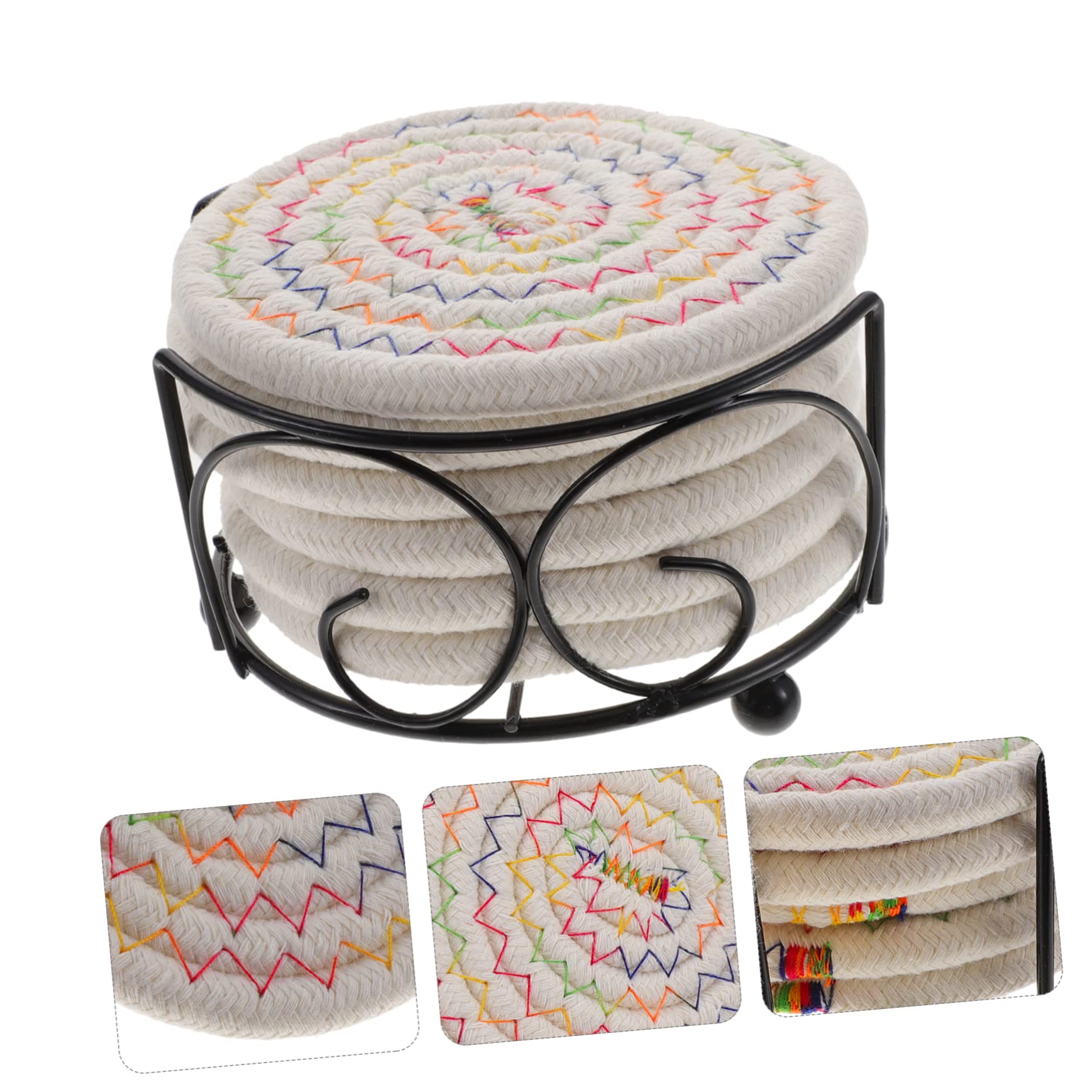 ULTECHNOVO Posavasos Redondos De Algodón Trenzado Resistentes Al Calor Y Antideslizantes con Soporte De Almacenamiento para Tazas Y Decoración del Hogar 6 Piezas X 5