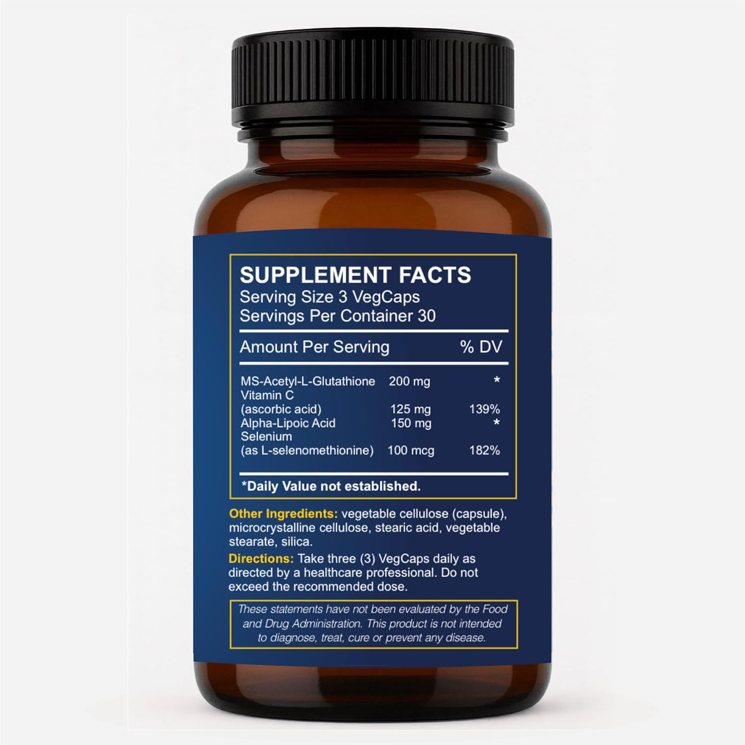 S-Acetyl L-Glutathione Complex 200 mg – with Vitamin C, Alpha Lipoic Acid & Selenium – Advanced Antioxidant Support for Cellular Protection – Non-GMO, Gluten-Free – 90 Veg Capsules