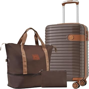 3-Piece Luggage Set, 20-Inch Carry-On Suitcase with Weekender Bag and Toiletry Bag, Lightweight ABS Hardshell, Silent Spinner Wheels, TSA Lock for Weekend Getaways, Short Trips, Air Travel, Travelers