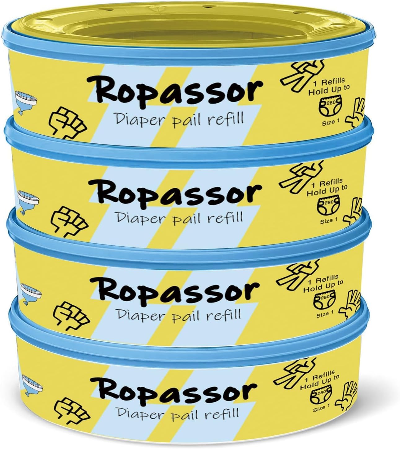 Diaper Pail Refill Bags for Munchkin Step Diaper PailGenie & Complete/Expressions (1120count) 4 Packs, 7-Layer Odor-Absorbing, Comes with One Disposable Diaper Poop Bags