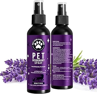 Pet Odor Eliminator Spray – Lavender Scent Deodorizer for Dogs & Cats – Helps Reduce Pet Odors Removes Urine & Litter Box Smells from Home, Carpet, Bedding & Furniture – 250ml