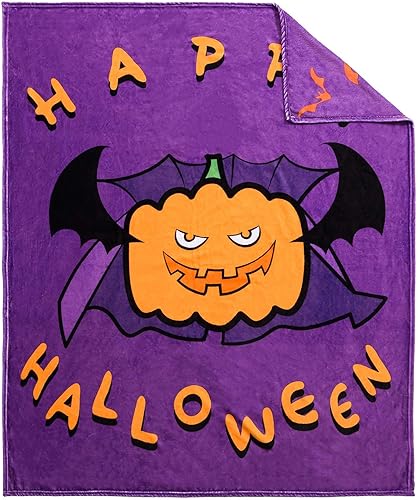 Miniatura 2 de Vessia Manta de Halloween para adultos y niños, manta de calabaza púrpura para sofá, cama, 300GSM linda manta divertida de dibujos animados, regalo
