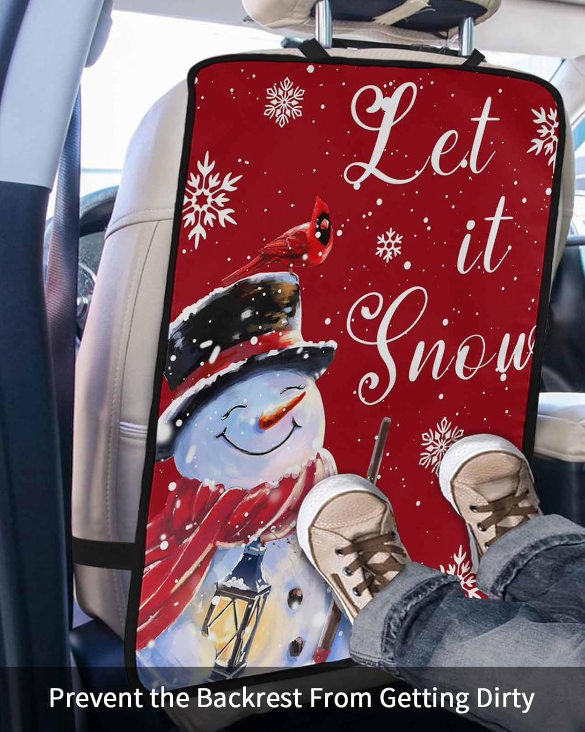 T&H XHome Car Seat Protector, 2 Pack Kick Mats Back Seat Protector Red Winter Christmas Cardinal Bird Snowman Waterproof Backseat Cover for Kids Universal Fit Automotive Interior Protectors