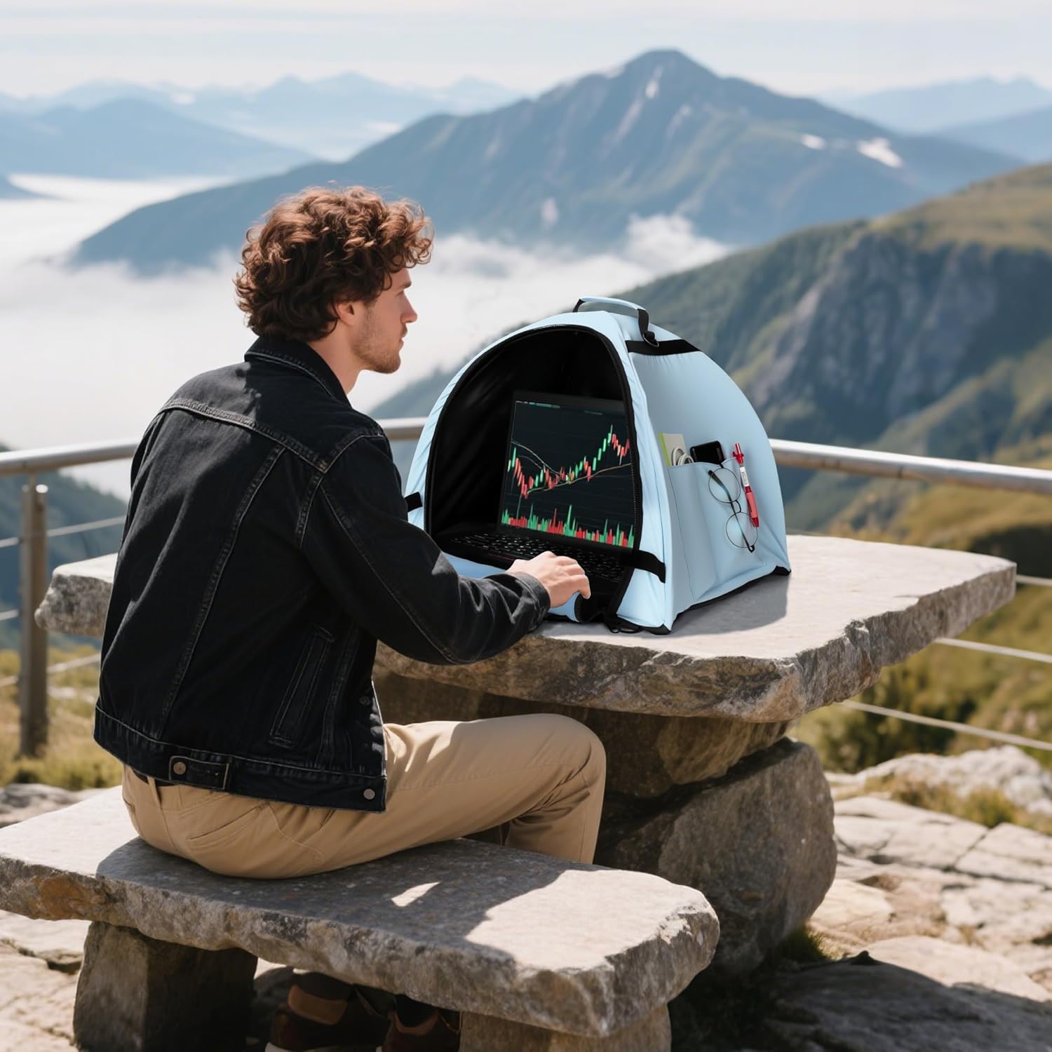 Portable Laptop Sun Shade Foldable Laptop Tent for Working Outside Computer Privacy Hood Heat & UV Reflective Waterproof Fabric Laptop Shade Fits for Universal Computer 16inch Notebook MacBook