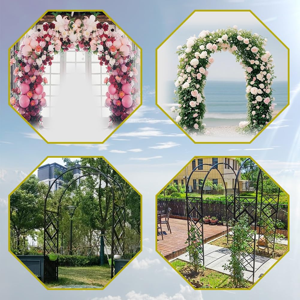 Arco in metallo marrone per piante rampicanti, addensato, decorazione per cerimonia nuziale, decorazione per prato e giardino, sfondo per feste e vacanze (W200 x H230 cm)