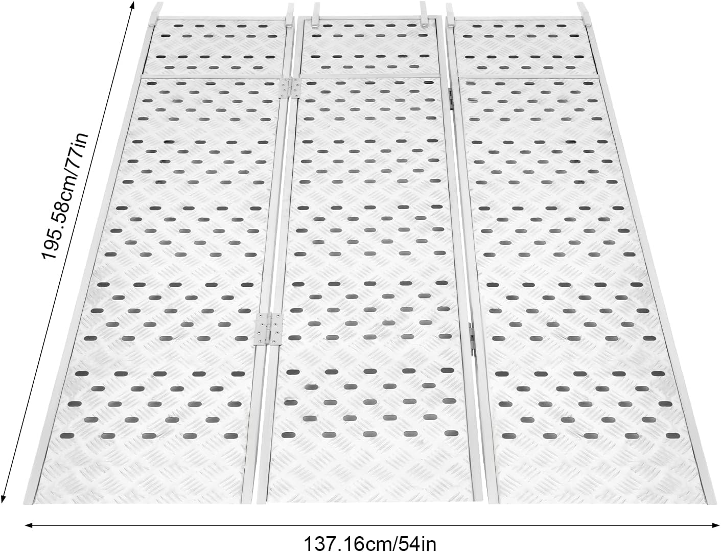 Aluminum Tri Fold Ramp, 77 inch X 54inch Extra Wide Loading Ramps, 1500lb Capacity Heavy Duty Trailer Ramps for Motorcycles ATV/Utv Lawn Mowers Tractors