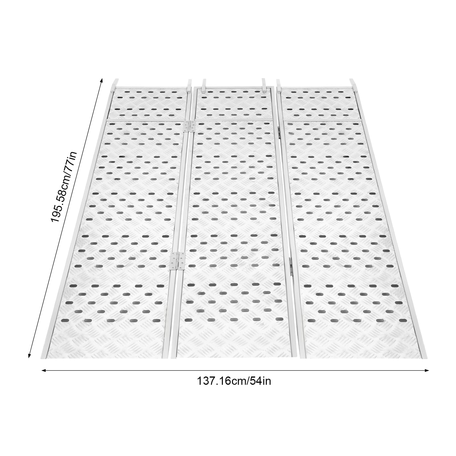 Aluminiowe rampy szopowe 195 x 137 cm, składana rampa załadunkowa 680 kg, przenośne rampy do przyczep do motocykli terenowych, wózków, ciężarówek, kosiarek, odśnieżarek, pickupów