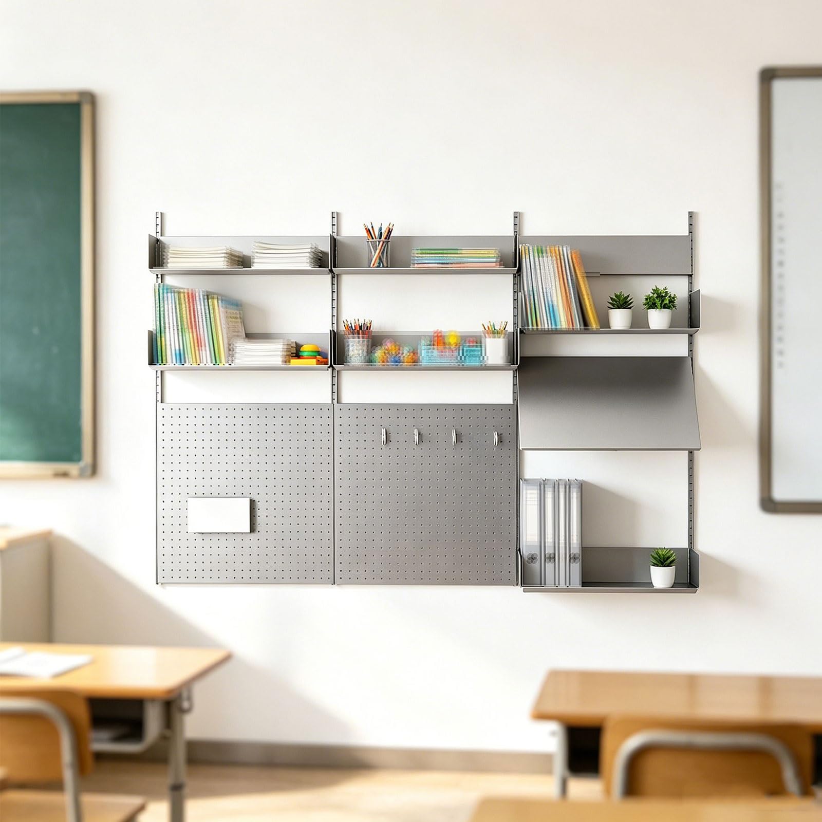 Panel Perforado Oficina Pared Acero Inoxidable Metal Pegboard Wall Organizer Altura de Estante Ajustable Organizador Cocina Capacidad de Carga Del Estante 50Kg