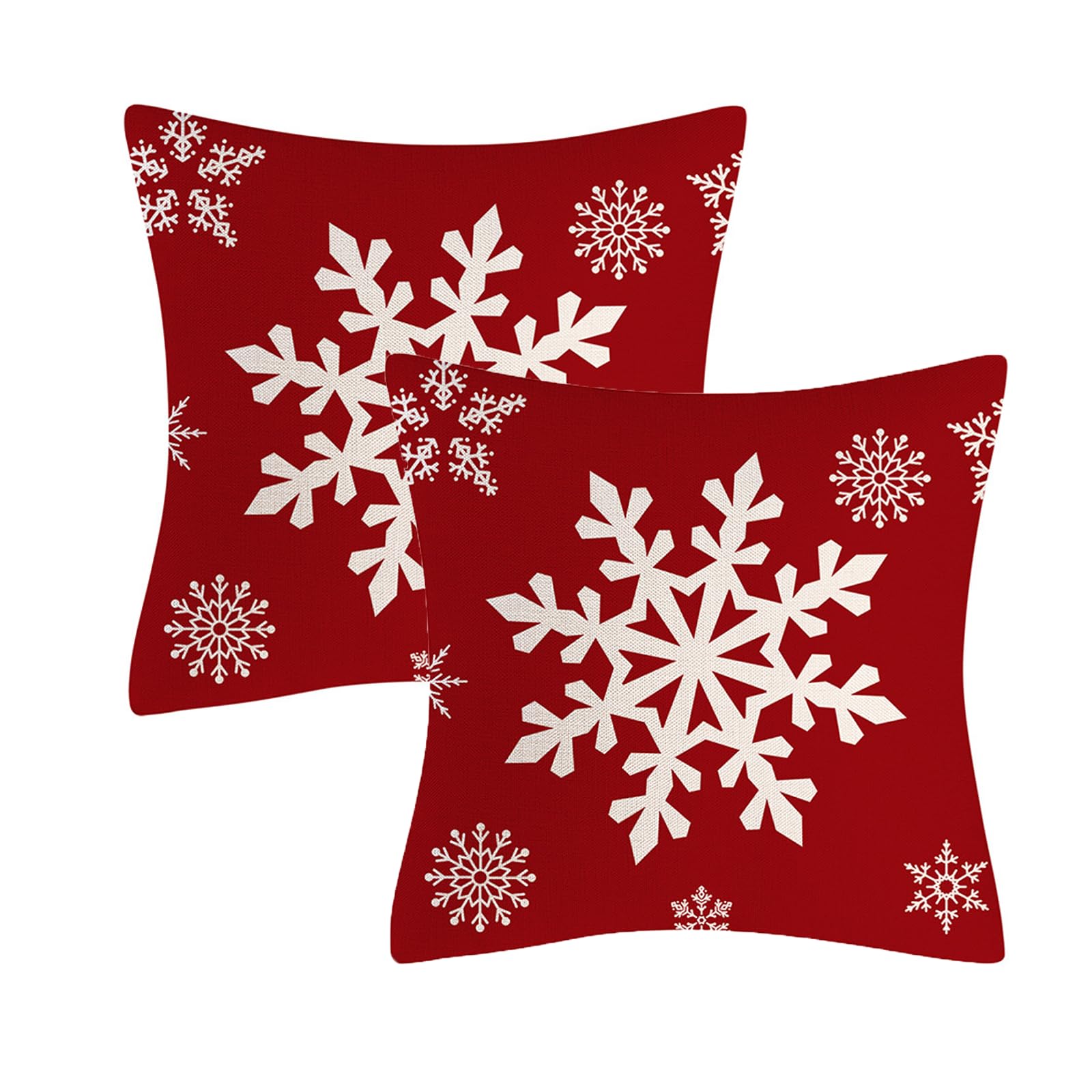 AHAHM Winter White Snowflake Throw Pillows Farmhouse Decorative Throw Pillow Case Indoor Outdoor Cushion Cover Xmas Red Background Linen Pillowcase