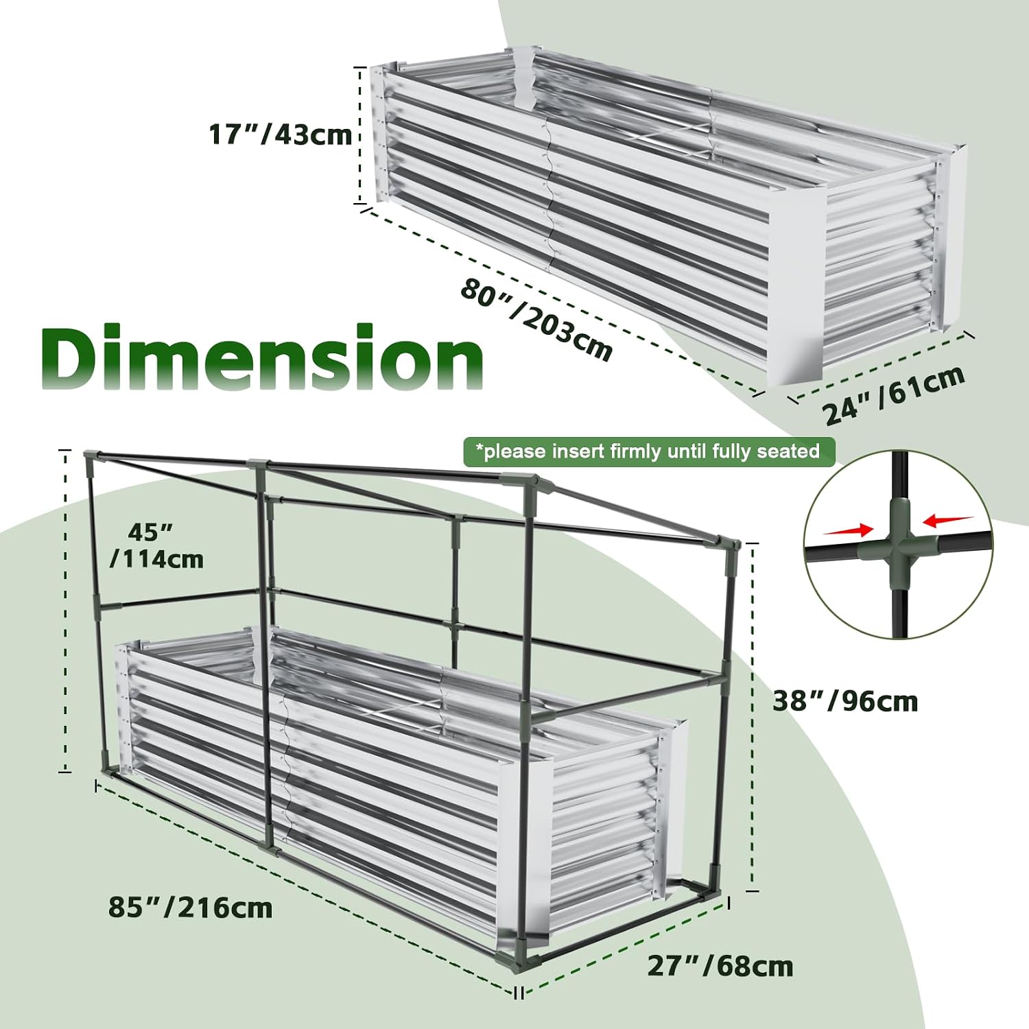 80" x 24" x 17" Galvanized Raised Garden Bed with Greenhouse Cover, Silver Metal Planter Box with Clear Cover for Vegetables, Herbs, Flowers on Patio, Balcony or Backyard (Clear Cover)