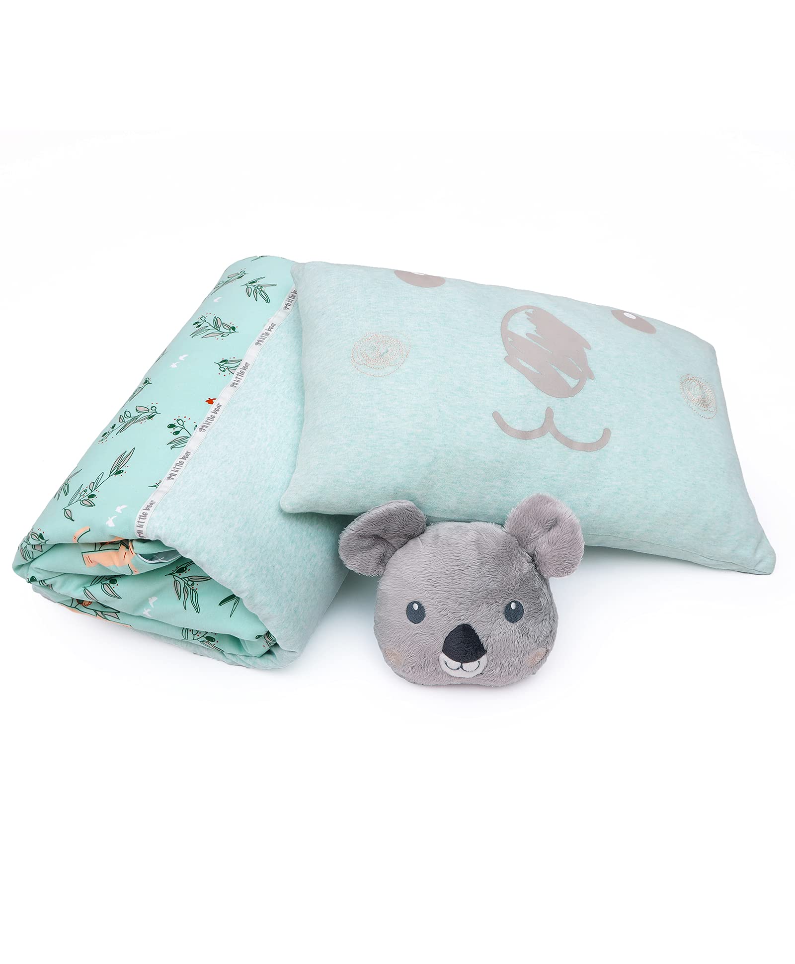 Mi Arcus Printed Blue Quilt, Pillow & Toy Set - Soft 100% Cotton, Comfortable, and Breathable Fabric for Kids, Quilt 150x130 cm, Pillow 35x50 cm, Toy 18x22 cm