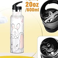 Vista 2 de Kids Water Bottle Leakproof Kids Insulated Water Bottle 20oz, BPA-Free, Cute Elephant Pastel
