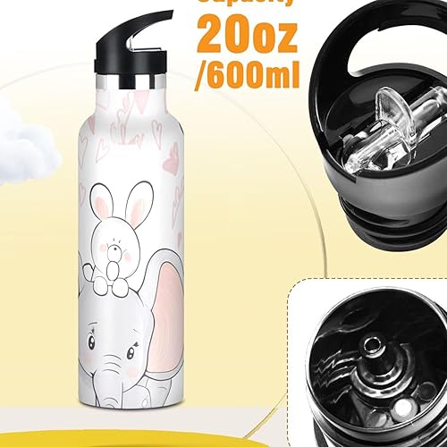 Miniatura 2 de Kids Water Bottle Leakproof Kids Insulated Water Bottle 20oz, BPA-Free, Cute Elephant Pastel