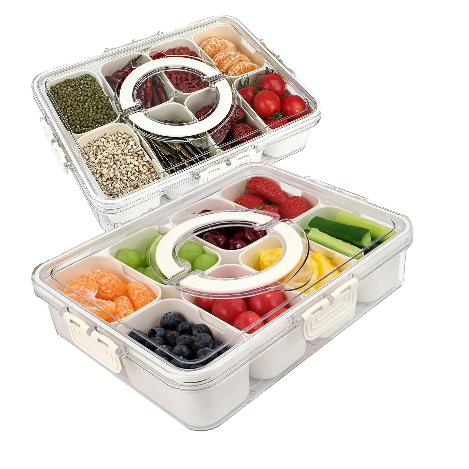 Snack Box with Compartments, Spice Container Set and Split Serving Tray with Lid and Handle, Ideal for Transporting Snacks Fruit Nuts for Picnics Family Reunions and Snack Plates in the Coffee Bar