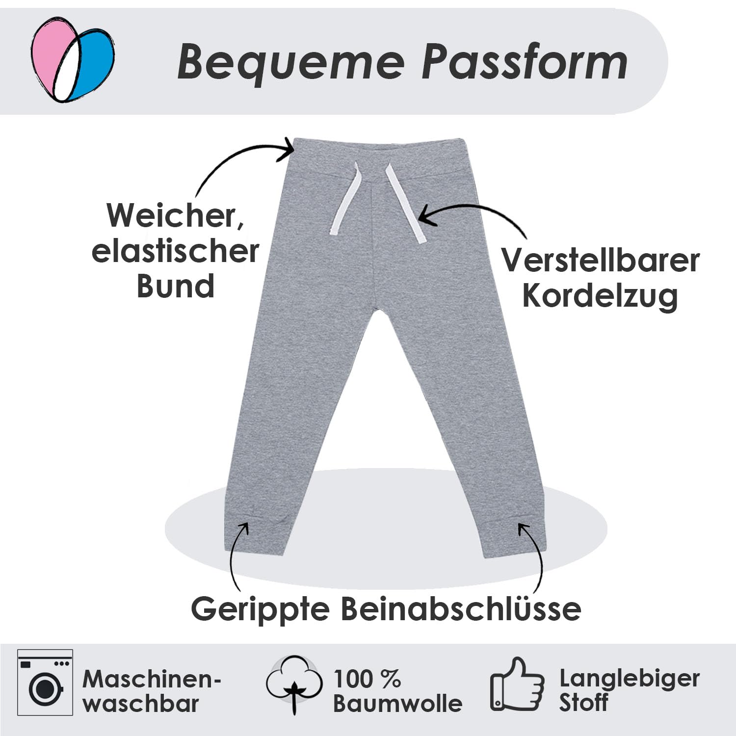 Lovjoy Kinder Jogger Trainingshose - Set mit 3 oder 5 Farben - 1-4 Jahre - weiche Baumwollhose - elastische Taille & verstellbare Kordelzüge