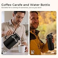 Vista 9 de Paquete de 2 jarras térmicas de café de 49 onzas y botella de agua aislada de 15 onzas, jarras térmicas al vacío de acero inoxidable y botella