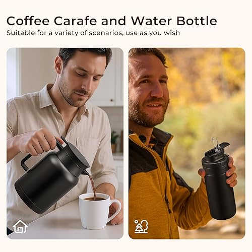 Miniatura 9 de Paquete de 2 jarras térmicas de café de 49 onzas y botella de agua aislada de 15 onzas, jarras térmicas al vacío de acero inoxidable y botella de
