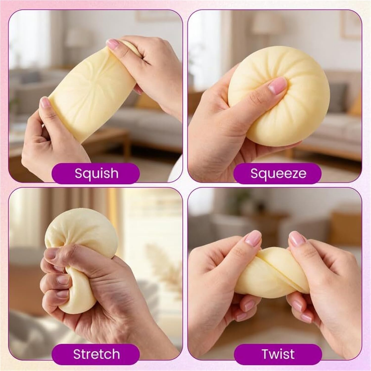 Dumpling Squishy Stress Relief Toy with Steamer Box, Soft Slow Rebound Squeeze Fidget Ball Glitter Sensory Toy for Desk Decor Relaxation Present