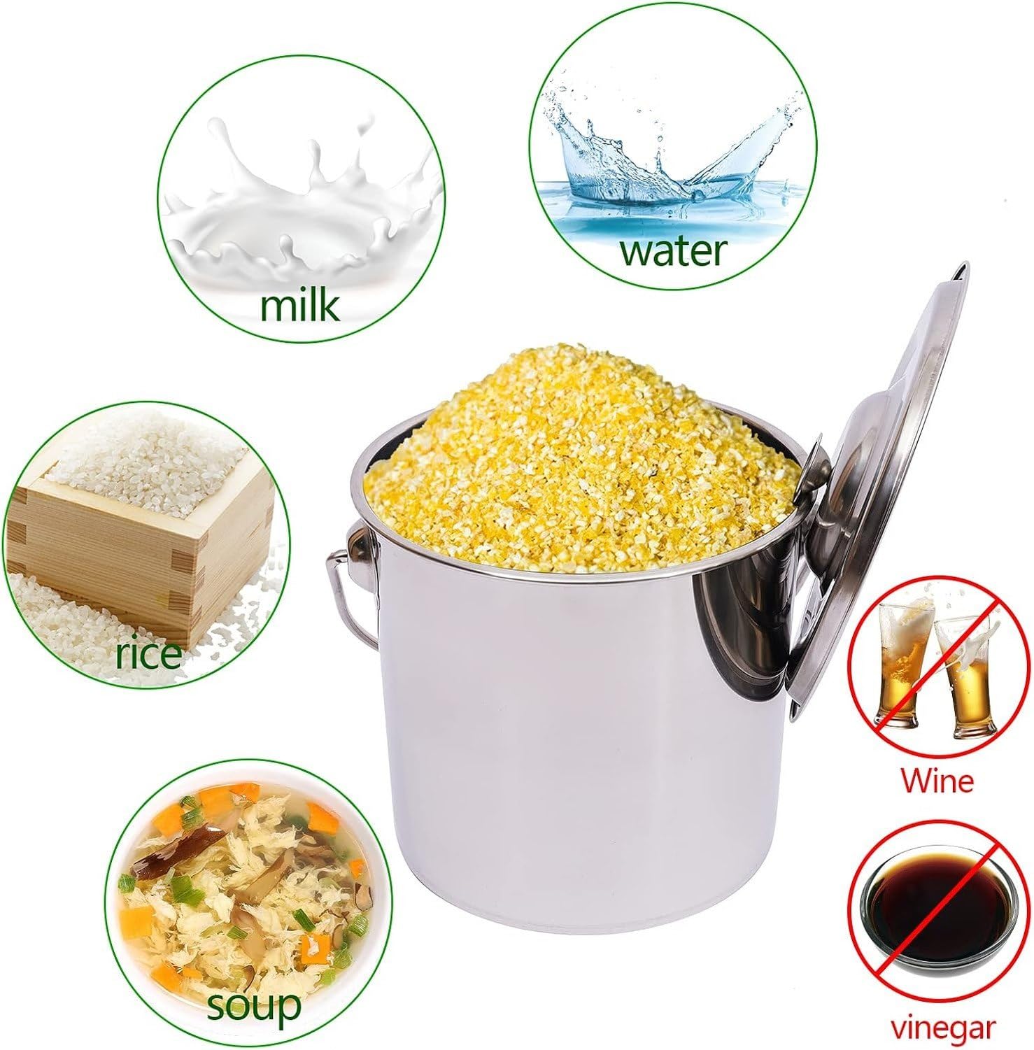 Cubo de Acero Inoxidable 12 litros, Cubo Metalico con Tapa para Fuego Garaje Derrames, Diametro 26cm, Tareas de Limpieza o Transporte, Cubo Cocina Aliment