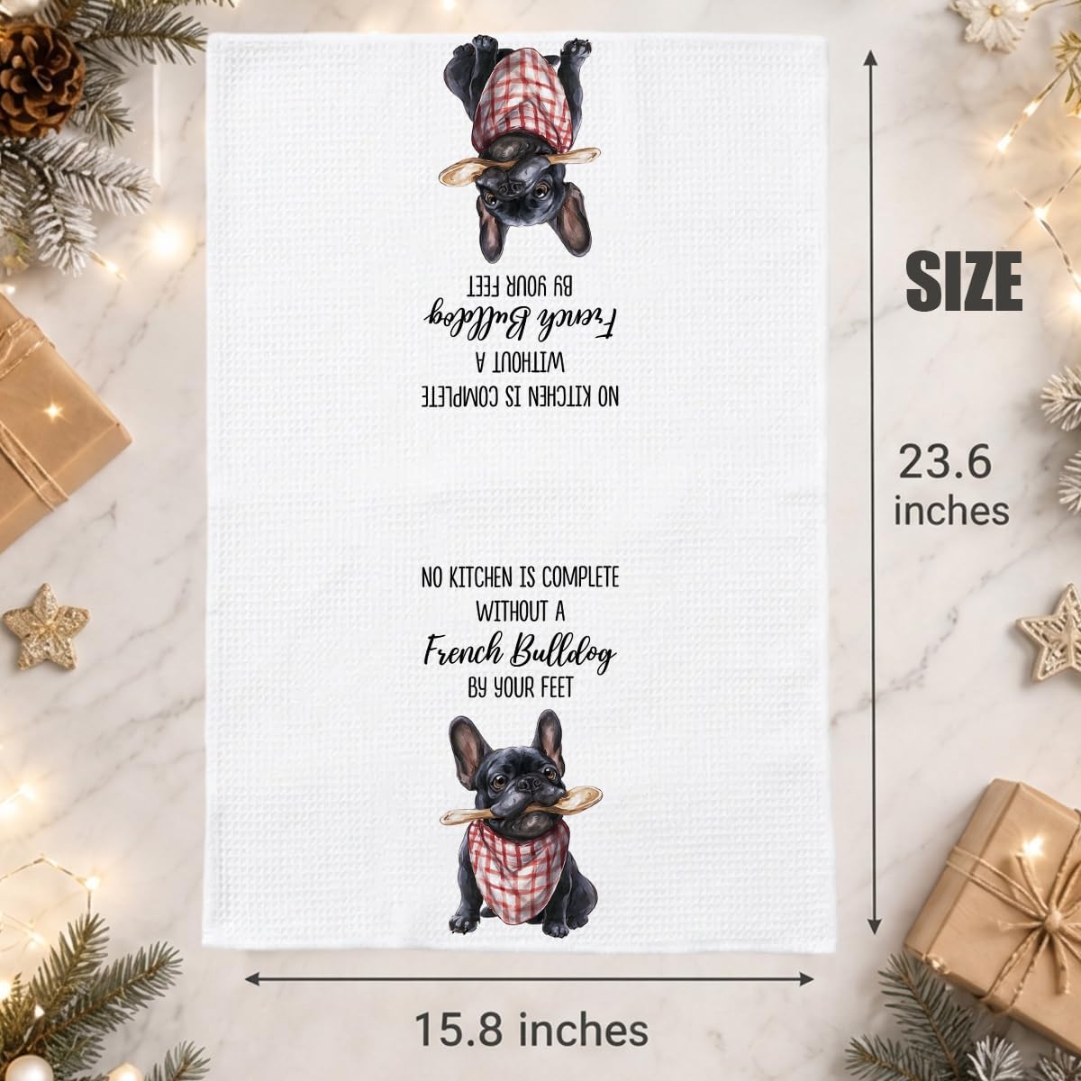 French Bulldog Gifts Waffle Weave Kitchen Towels Set for Women Hostess, French Bulldog Gifts Decorative Towels for Dog Lover