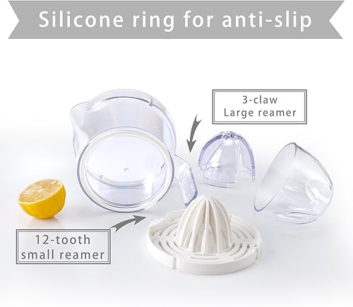 Miniatura 5 de Exprimidor manual de limón naranja y limón, tapa antideslizante, escariador de lima, capacidad de 17 onzas, transparente