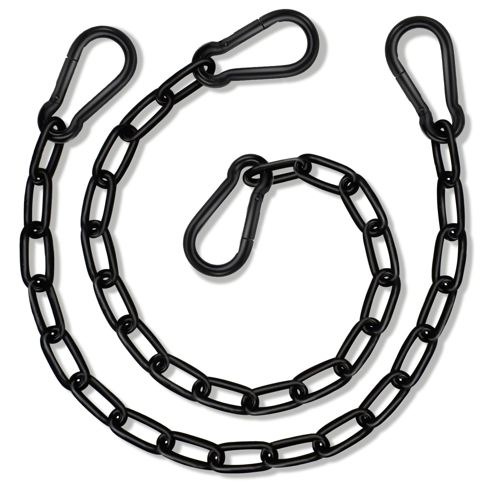 2 Pack Hanging Swing Chain with 4 Carabiners 25.6in, 660LB Capacity Heavy Duty Hammock Hardware Kit for Punching Bags, Swing Chairs, Indoor & Outdoor Gym (Black)