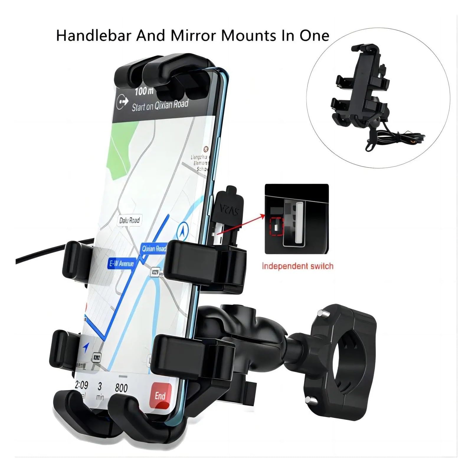 Soportes para Moto Soporte para Teléfono Móvil para Manillar De Motocicleta Resistente Al Agua con Espejos GPS Y Cargador USB